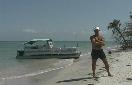 Self-portrait-of-Bob-on-the-beach-with-pontoon-boat